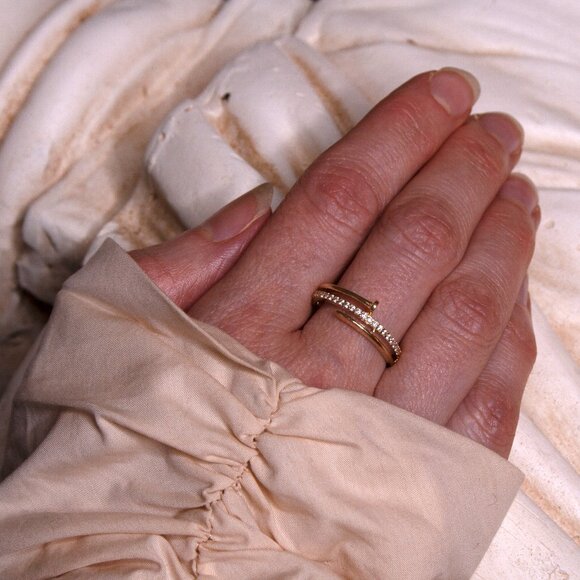 10K Yellow Gold Nail Ring, Dainty CZ Pave Ring, Size 7 - Picture 13 of 13